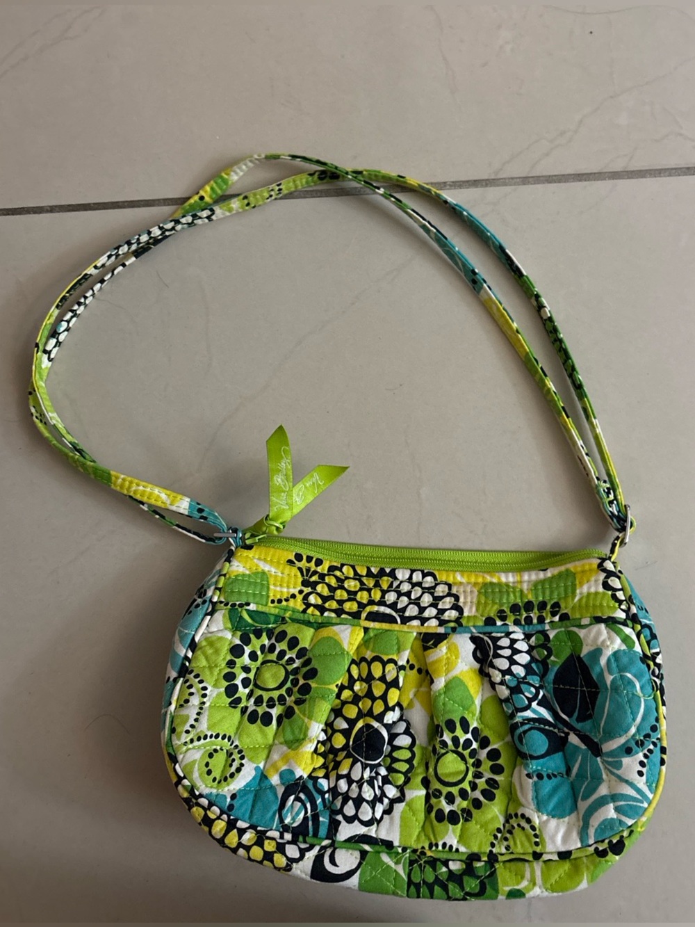 Vera Bradley Quilted Floral Crossbody in Lime Green & Teal